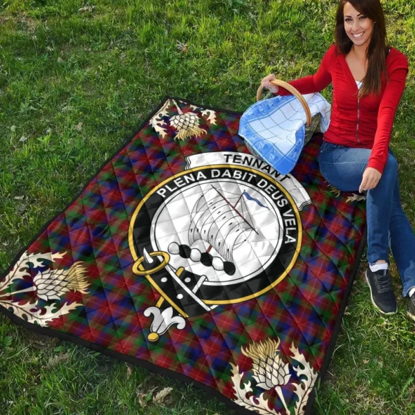 Tennant Clan Quilt, Scottish Tartan Tennant Clans Premium Quilt Thistle Gold Style - Image 4