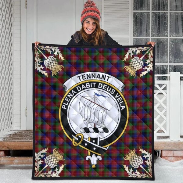 Tennant Clan Quilt, Scottish Tartan Tennant Clans Premium Quilt Thistle Gold Style