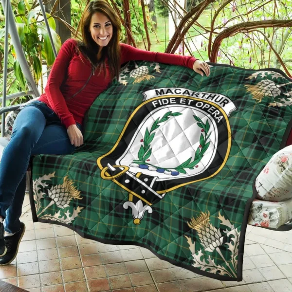 MacArthur Ancient Clan Quilt, Scottish Tartan MacArthur Ancient Clans Premium Quilt Thistle Gold Style - Image 5