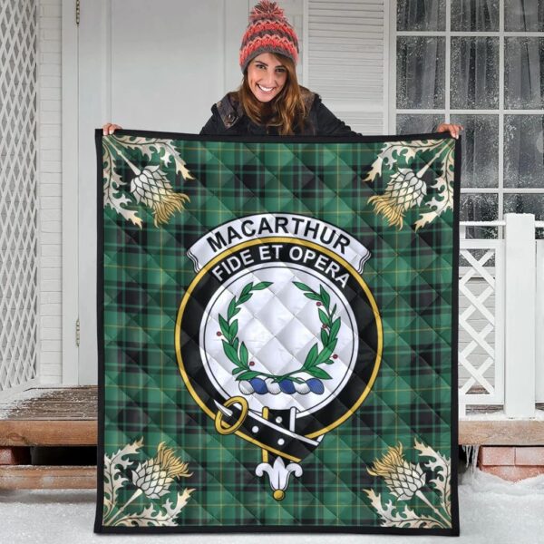 MacArthur Ancient Clan Quilt, Scottish Tartan MacArthur Ancient Clans Premium Quilt Thistle Gold Style