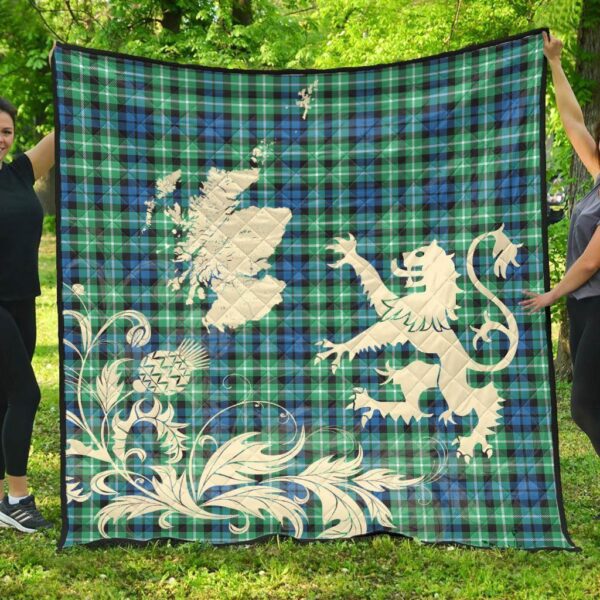 Graham of Montrose Ancient Clan Quilt, Scottish Tartan Graham of Montrose Ancient Clans Premium Quilt Lion Thistle Map Style