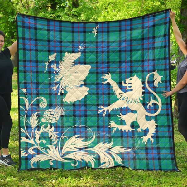 Flower Of Scotland Clan Quilt, Scottish Tartan Flower Of Scotland Clans Premium Quilt Lion Thistle Map Style