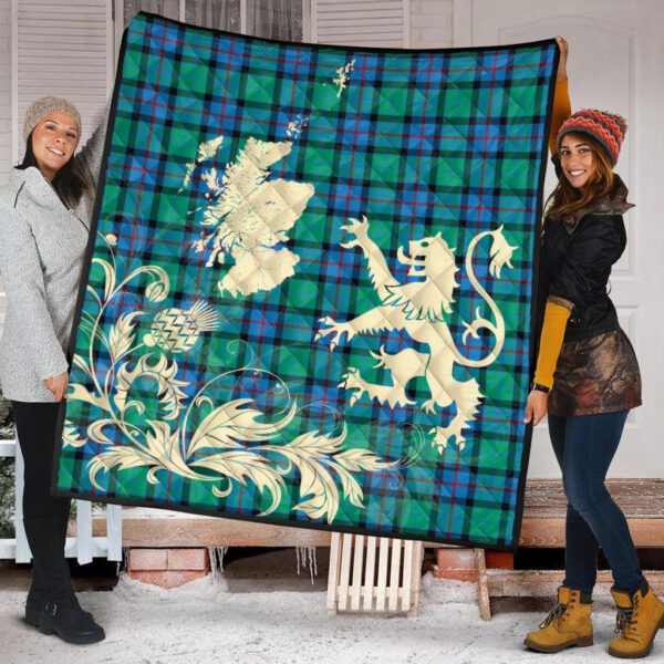 Flower Of Scotland Clan Quilt, Scottish Tartan Flower Of Scotland Clans Premium Quilt Lion Thistle Map Style - Image 2