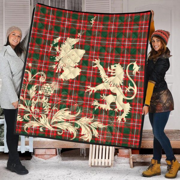 Princess Margaret Clan Quilt, Scottish Tartan Princess Margaret Clans Premium Quilt Lion Thistle Map Style - Image 2