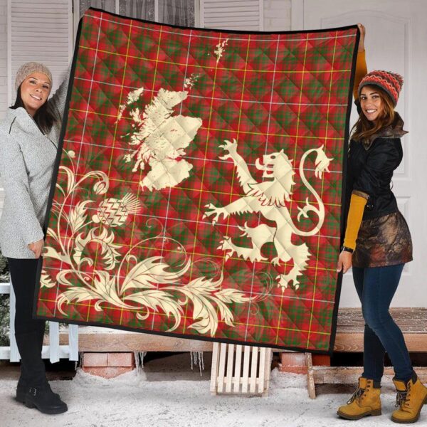 Bruce Modern Clan Quilt, Scottish Tartan Bruce Modern Clans Premium Quilt Lion Thistle Map Style - Image 2