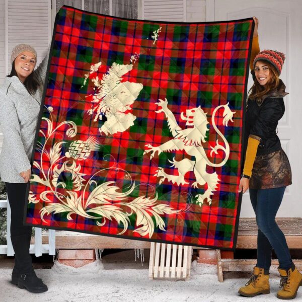 MacNaughton Modern Clan Quilt, Scottish Tartan MacNaughton Modern Clans Premium Quilt Lion Thistle Map Style - Image 2