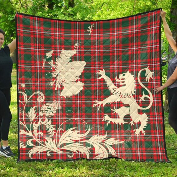 Princess Margaret Clan Quilt, Scottish Tartan Princess Margaret Clans Premium Quilt Lion Thistle Map Style