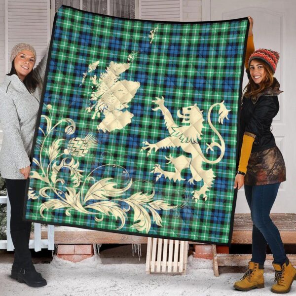 Graham of Montrose Ancient Clan Quilt, Scottish Tartan Graham of Montrose Ancient Clans Premium Quilt Lion Thistle Map Style - Image 2