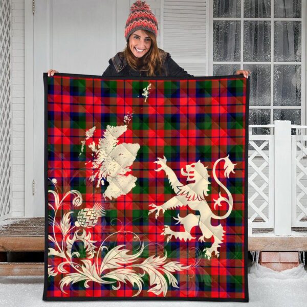 MacNaughton Modern Clan Quilt, Scottish Tartan MacNaughton Modern Clans Premium Quilt Lion Thistle Map Style - Image 3