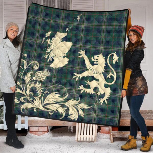 Kennedy Modern Clan Quilt, Scottish Tartan Kennedy Modern Clans Premium Quilt Lion Thistle Map Style - Image 2