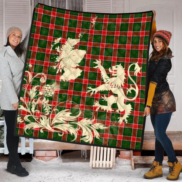 Pollock Modern Clan Quilt, Scottish Tartan Pollock Modern Clans Premium Quilt Lion Thistle Map Style - Image 2