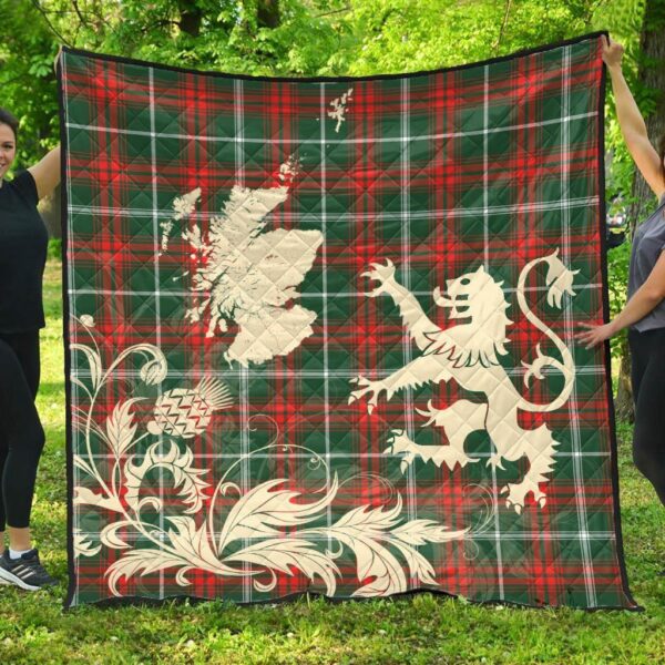 Prince of Wales Clan Quilt, Scottish Tartan Prince of Wales Clans Premium Quilt Lion Thistle Map Style