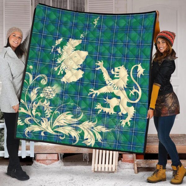 Irvine Ancient Clan Quilt, Scottish Tartan Irvine Ancient Clans Premium Quilt Lion Thistle Map Style - Image 2