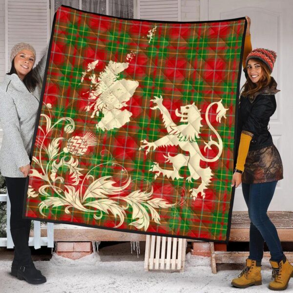 Burnett Ancient Clan Quilt, Scottish Tartan Burnett Ancient Clans Premium Quilt Lion Thistle Map Style - Image 2