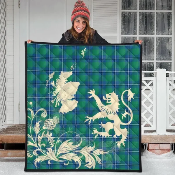 Irvine Ancient Clan Quilt, Scottish Tartan Irvine Ancient Clans Premium Quilt Lion Thistle Map Style - Image 3