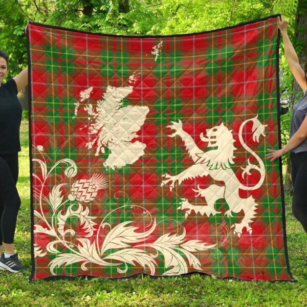 Burnett Ancient Clan Quilt, Scottish Tartan Burnett Ancient Clans Premium Quilt Lion Thistle Map Style