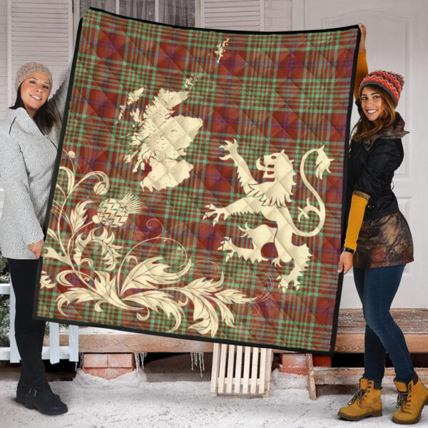 MacGill Modern Clan Quilt, Scottish Tartan MacGill Modern Clans Premium Quilt Lion Thistle Map Style - Image 2