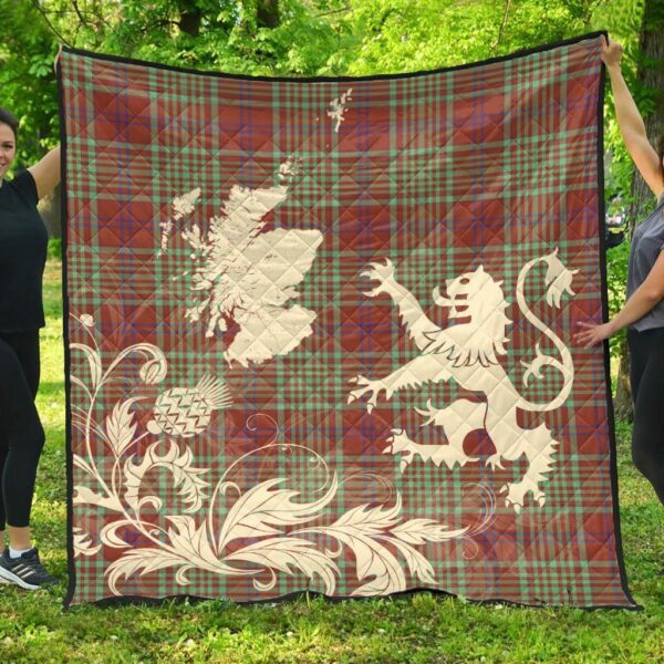 MacGill Modern Clan Quilt, Scottish Tartan MacGill Modern Clans Premium Quilt Lion Thistle Map Style