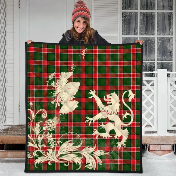 Pollock Modern Clan Quilt, Scottish Tartan Pollock Modern Clans Premium Quilt Lion Thistle Map Style - Image 3