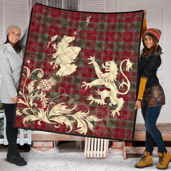 Lindsay Weathered Clan Quilt, Scottish Tartan Lindsay Weathered Clans Premium Quilt Lion Thistle Map Style - Image 2