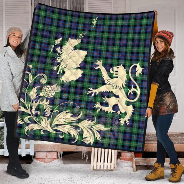 Farquharson Ancient Clan Quilt, Scottish Tartan Farquharson Ancient Clans Premium Quilt Lion Thistle Map Style - Image 2