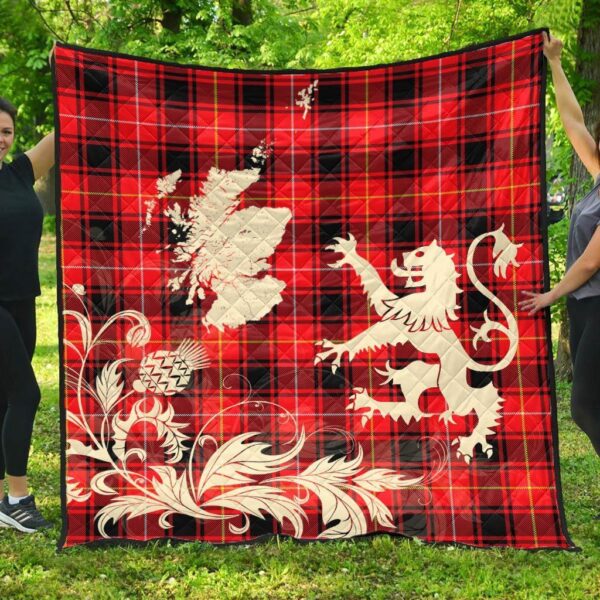 MacIver Modern Clan Quilt, Scottish Tartan MacIver Modern Clans Premium Quilt Lion Thistle Map Style