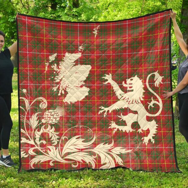 Bruce Modern Clan Quilt, Scottish Tartan Bruce Modern Clans Premium Quilt Lion Thistle Map Style