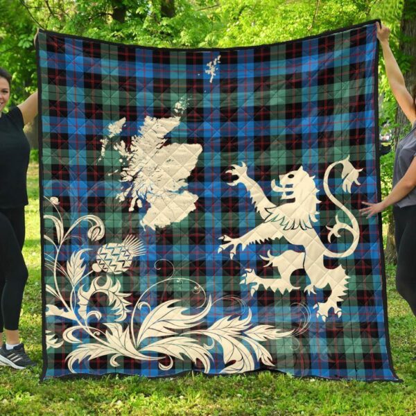 Guthrie Ancient Clan Quilt, Scottish Tartan Guthrie Ancient Clans Premium Quilt Lion Thistle Map Style