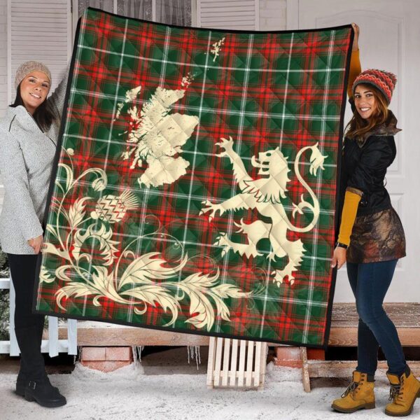 Prince of Wales Clan Quilt, Scottish Tartan Prince of Wales Clans Premium Quilt Lion Thistle Map Style - Image 2