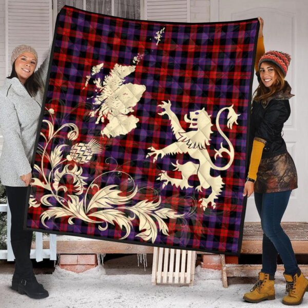 Brown Modern Clan Quilt, Scottish Tartan Brown Modern Clans Premium Quilt Lion Thistle Map Style - Image 2