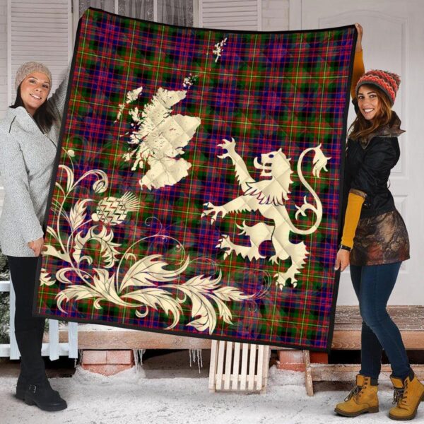 Carnegie Modern Clan Quilt, Scottish Tartan Carnegie Modern Clans Premium Quilt Lion Thistle Map Style - Image 2