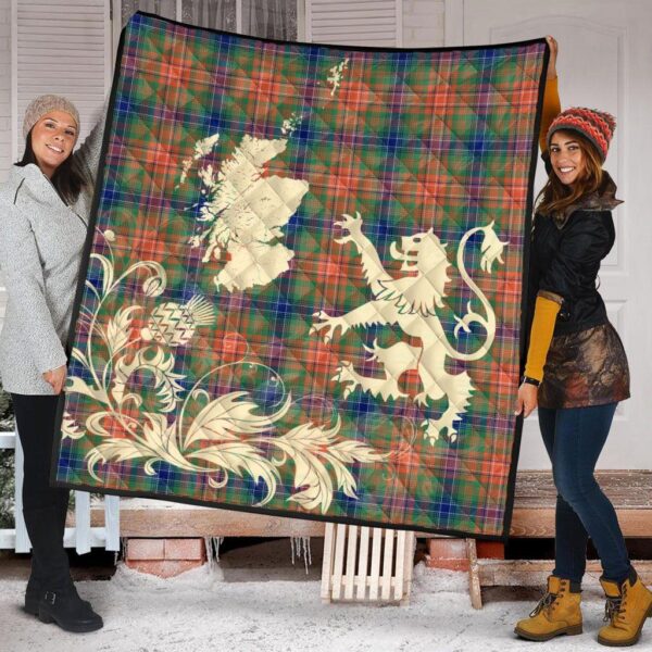 Wilson Ancient Clan Quilt, Scottish Tartan Wilson Ancient Clans Premium Quilt Lion Thistle Map Style - Image 2