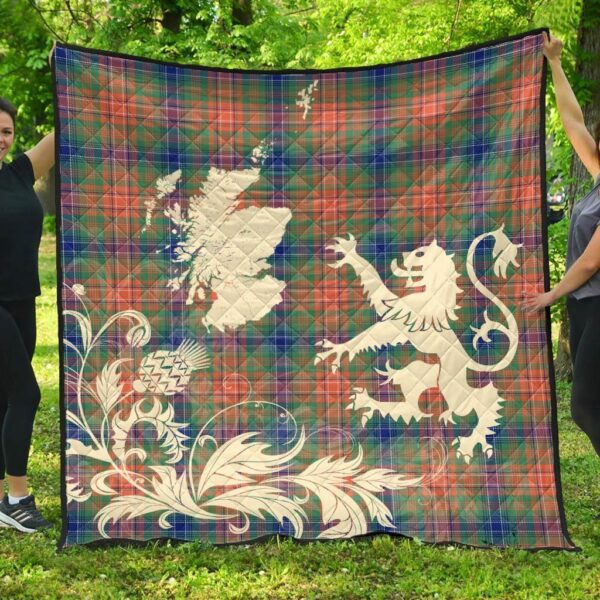 Wilson Ancient Clan Quilt, Scottish Tartan Wilson Ancient Clans Premium Quilt Lion Thistle Map Style