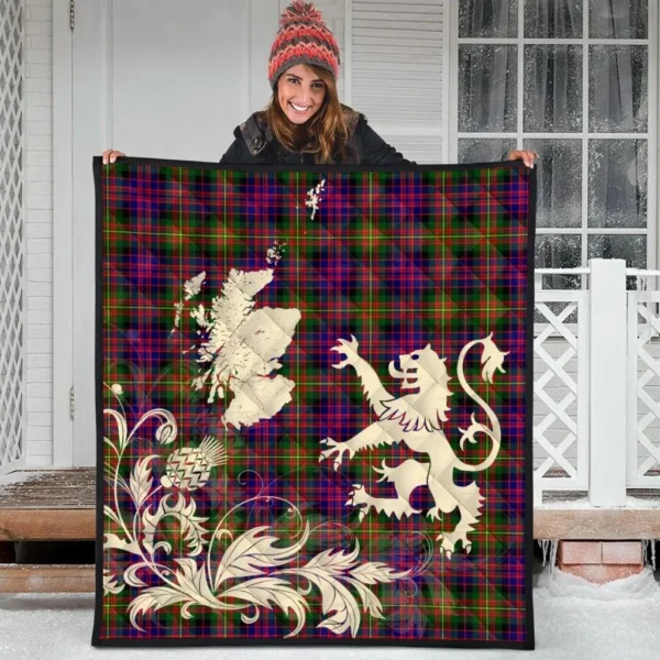 Carnegie Modern Clan Quilt, Scottish Tartan Carnegie Modern Clans Premium Quilt Lion Thistle Map Style - Image 3