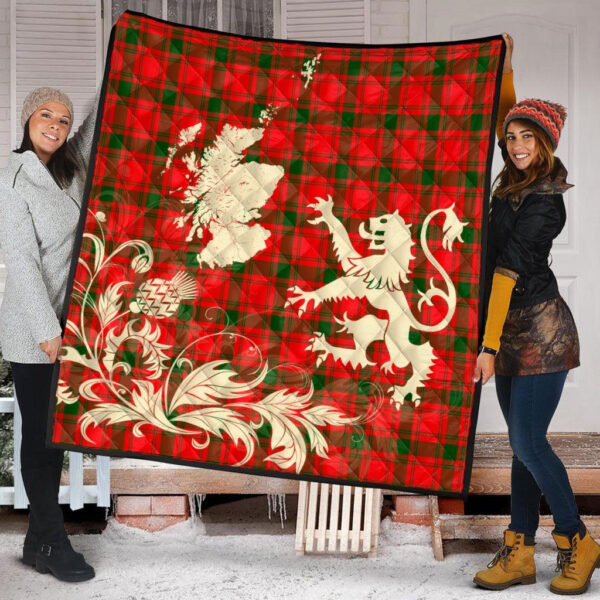 MacQuarrie Modern Clan Quilt, Scottish Tartan MacQuarrie Modern Clans Premium Quilt Lion Thistle Map Style - Image 2