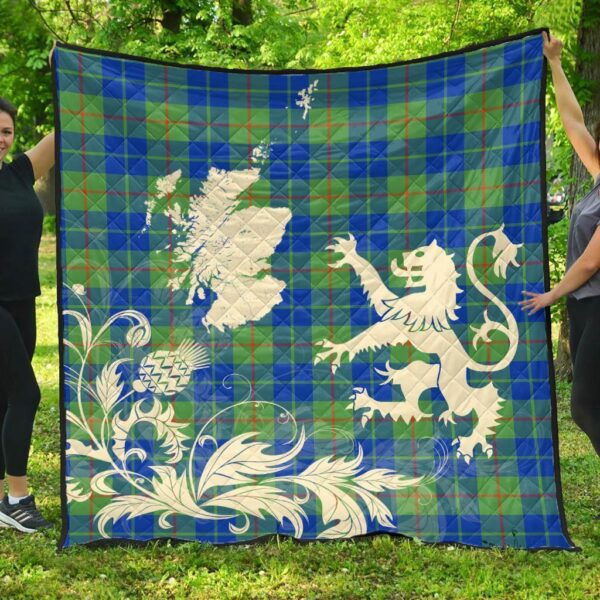 Barclay Hunting Ancient Clan Quilt, Scottish Tartan Barclay Hunting Ancient Clans Premium Quilt Lion Thistle Map Style