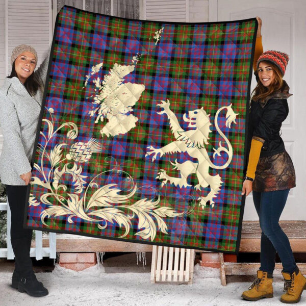 Carnegie Ancient Clan Quilt, Scottish Tartan Carnegie Ancient Clans Premium Quilt Lion Thistle Map Style - Image 2