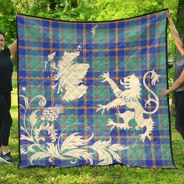 US Marine Clan Quilt, Scottish Tartan US Marine Clans Premium Quilt Lion Thistle Map Style