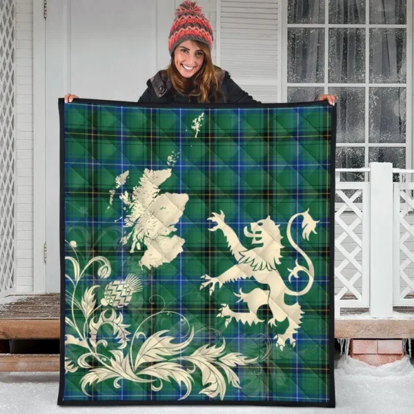 Henderson Ancient Clan Quilt, Scottish Tartan Henderson Ancient Clans Premium Quilt Lion Thistle Map Style - Image 3