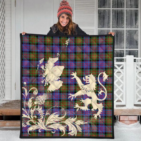 Carnegie Ancient Clan Quilt, Scottish Tartan Carnegie Ancient Clans Premium Quilt Lion Thistle Map Style - Image 3