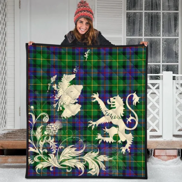 Tait Modern Clan Quilt, Scottish Tartan Tait Modern Clans Premium Quilt Lion Thistle Map Style - Image 3