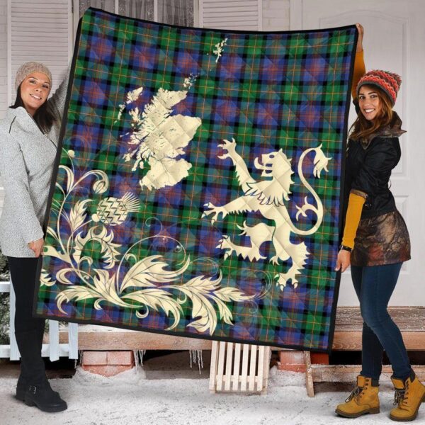 Logan Ancient Clan Quilt, Scottish Tartan Logan Ancient Clans Premium Quilt Lion Thistle Map Style - Image 2