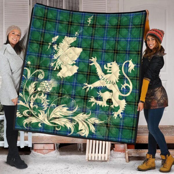 Henderson Ancient Clan Quilt, Scottish Tartan Henderson Ancient Clans Premium Quilt Lion Thistle Map Style - Image 2