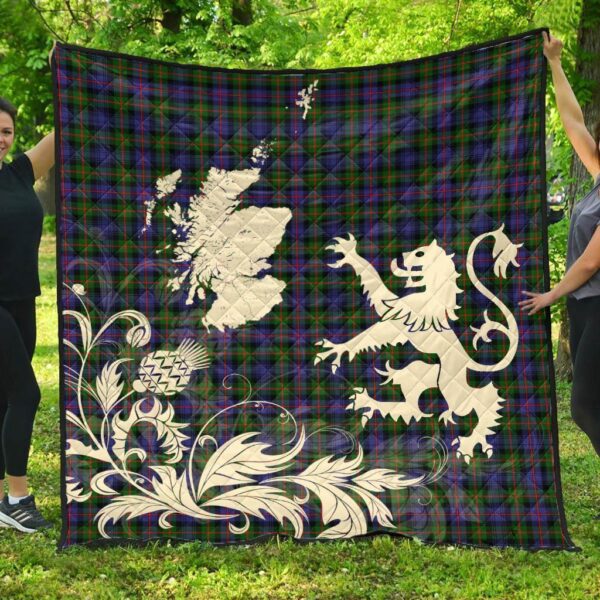 Murray of Atholl Modern Clan Quilt, Scottish Tartan Murray of Atholl Modern Clans Premium Quilt Lion Thistle Map Style