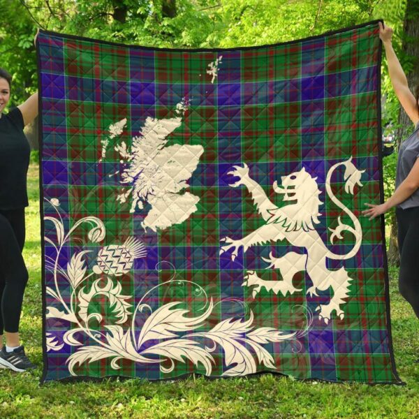 Adam Clan Quilt, Scottish Tartan Adam Clans Premium Quilt Lion Thistle Map Style