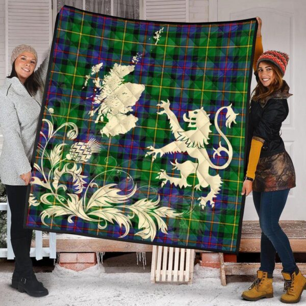 Tait Modern Clan Quilt, Scottish Tartan Tait Modern Clans Premium Quilt Lion Thistle Map Style - Image 2