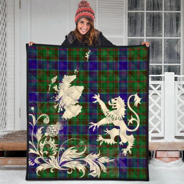 Adam Clan Quilt, Scottish Tartan Adam Clans Premium Quilt Lion Thistle Map Style - Image 3