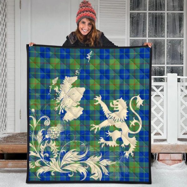 Barclay Hunting Ancient Clan Quilt, Scottish Tartan Barclay Hunting Ancient Clans Premium Quilt Lion Thistle Map Style - Image 3