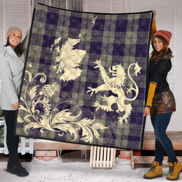 Cunningham Dress Blue Dancers Clan Quilt, Scottish Tartan Cunningham Dress Blue Dancers Clans Premium Quilt Lion Thistle Map Style - Image 2