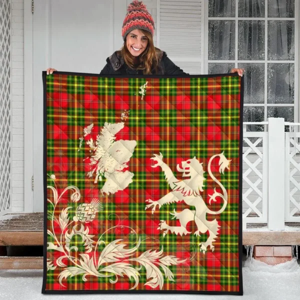 Leask Clan Quilt, Scottish Tartan Leask Clans Premium Quilt Lion Thistle Map Style - Image 3